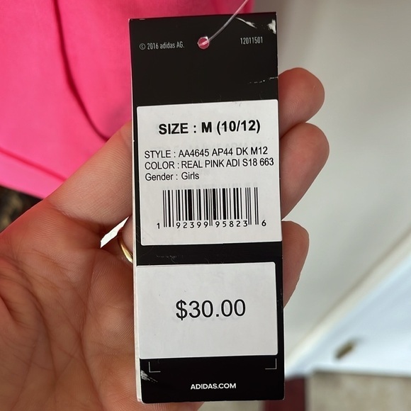 Brand New Adidas Girls Short Sleeve Sweatshirt 3 Stripes Pink Metallic Logo - Picture 8 of 12